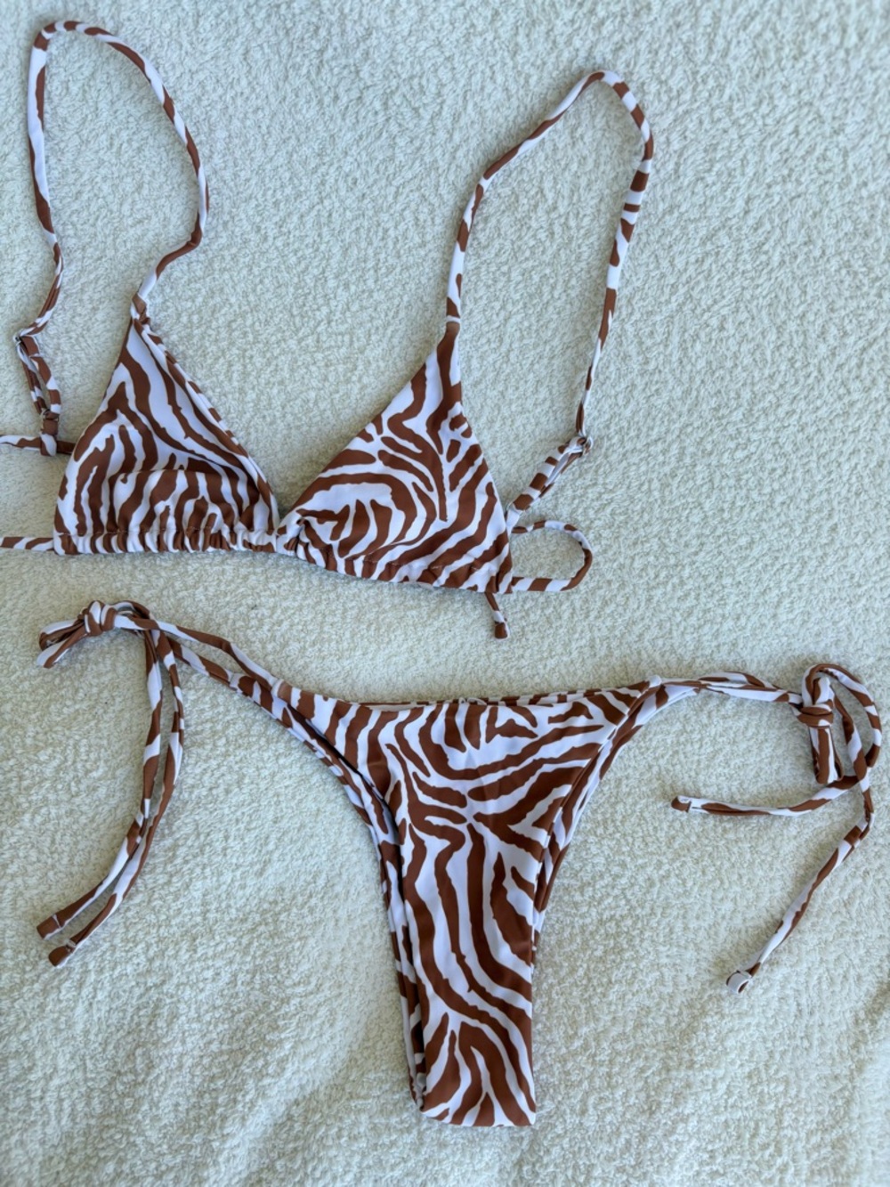 Zebra Triangle String Bikini - Brown